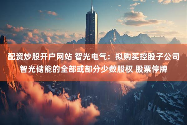 配资炒股开户网站 智光电气：拟购买控股子公司智光储能的全部或部分少数股权 股票停牌